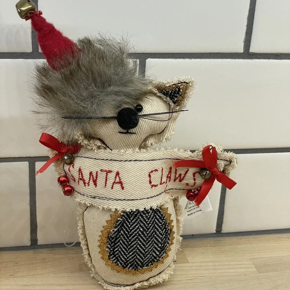 Christmas Cat Decoration Burton+Burton SANTA‎ PAWS Primitive Fabric Cat Set Of 2